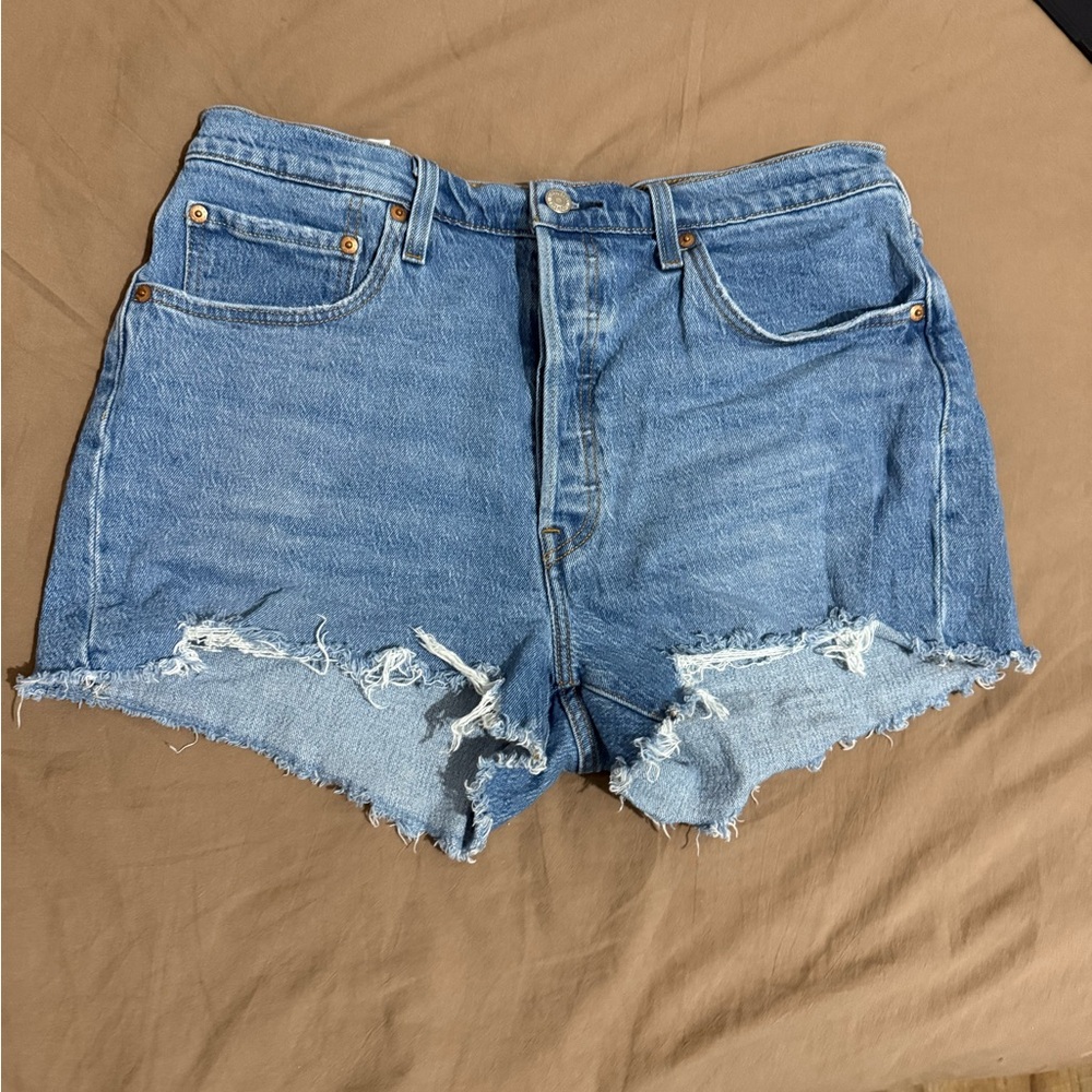Levi's Blue Jean Shorts Distressed High-Waisted